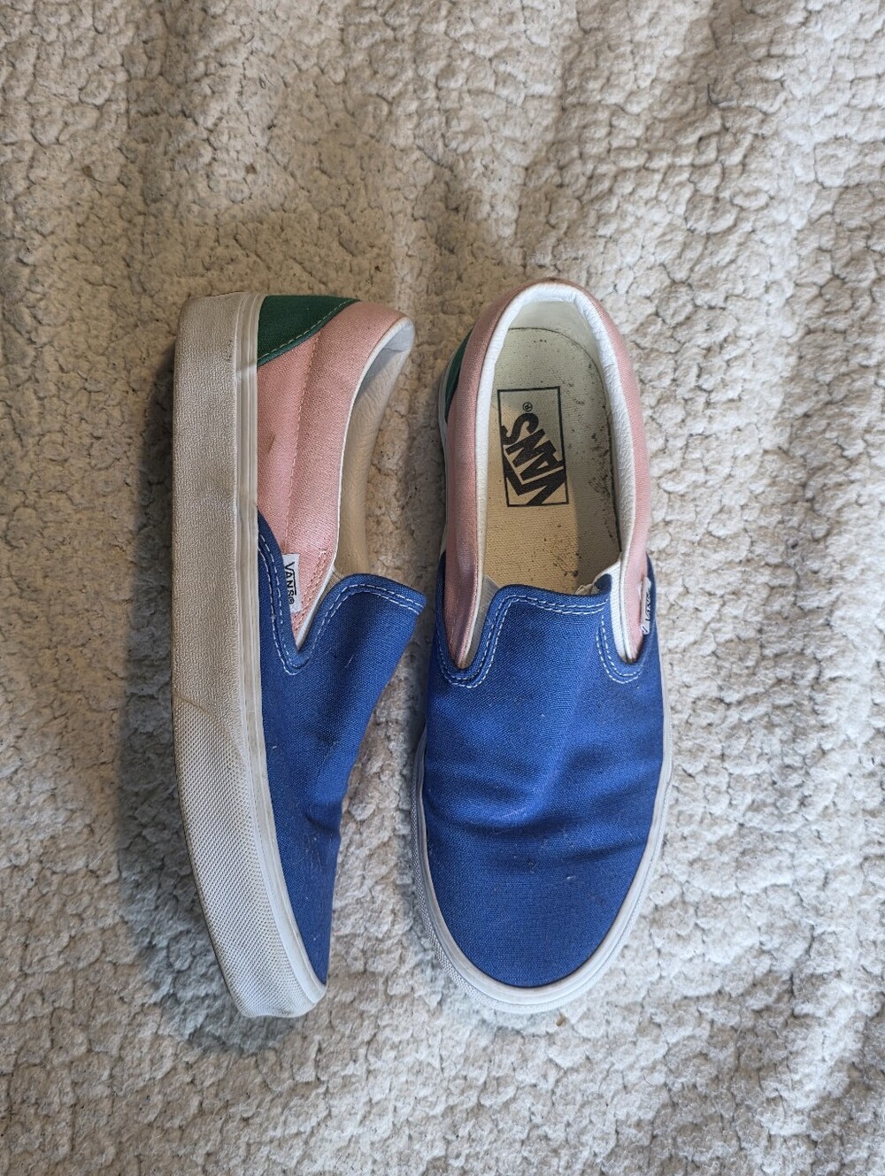 Vans Classic Slip On Color Block Blue Pink Green Mens 7.5 Womens 9 Skate Shoes